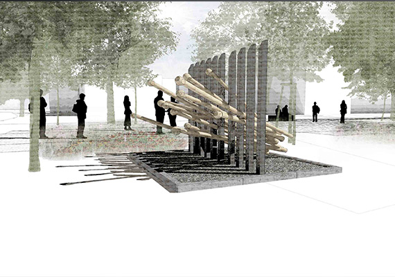 Visualisierung der Denkmalskulptur 'Der Riffelblock'.